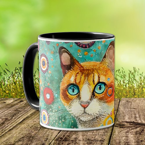 Colorful Klimt Style Ginger Cat Mug