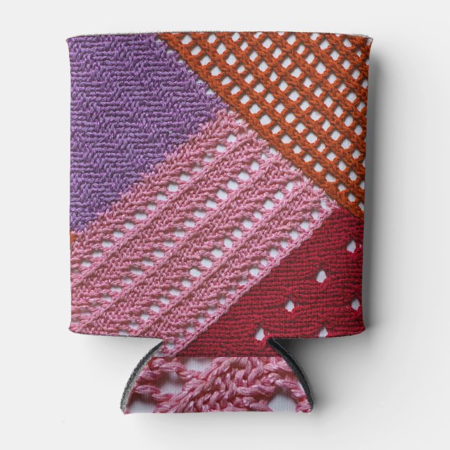 Colorful Knit: Abstract Patchwork Texture. Can Cooler (Front)