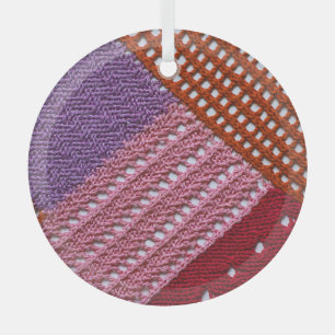 Colorful Knit: Abstract Patchwork Texture. Glass Ornament