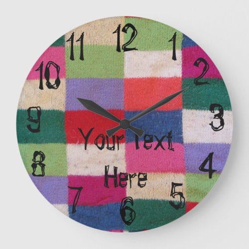 colorful knitted patchwork squares vintage style large clock