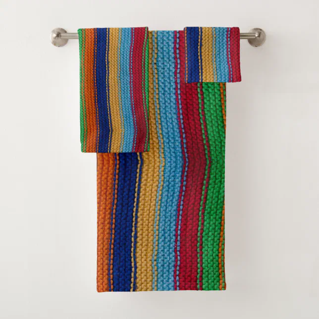 Colorful knitted stripes bath towel set (Insitu)