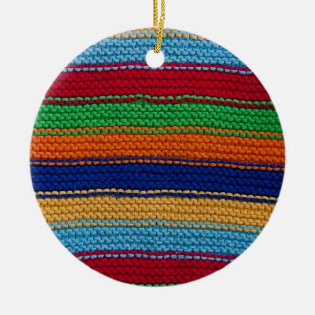 Colorful knitted stripes ceramic ornament (Front)