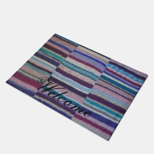 colorful knitted stripes unique vintage fun design doormat