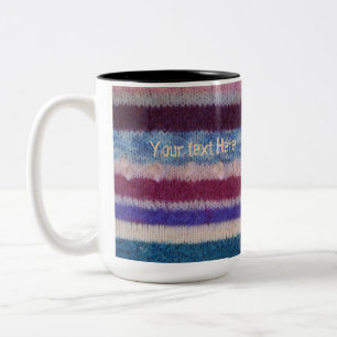 colorful knitted stripes unique vintage fun design Two-Tone coffee mug