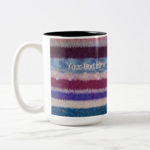 colorful knitted stripes unique vintage fun design Two_Tone coffee mug