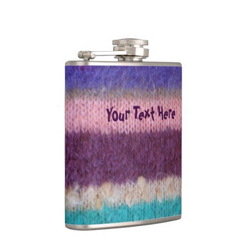 colorful knitted stripes vintage style fun design hip flask