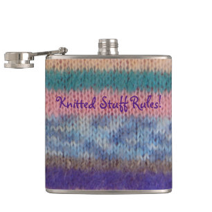 colorful knitted stripes vintage style fun slogan flask