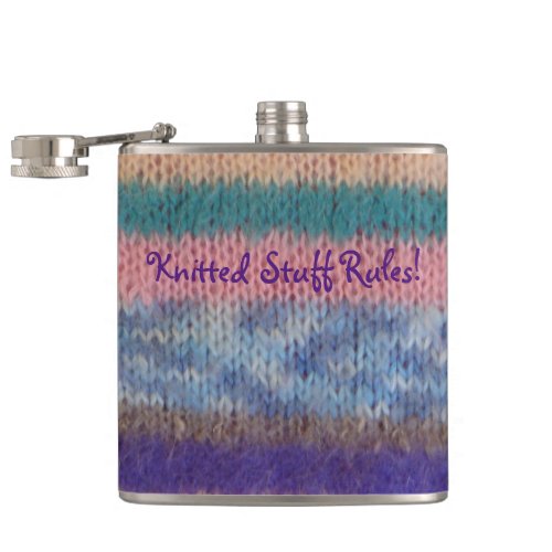 colorful knitted stripes vintage style fun slogan flask