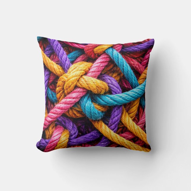 Colorful Knotted Rope Pattern – Vibrant  Tshirt Throw Pillow (Front)