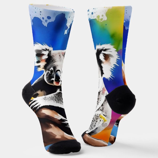Colorful Koala Bear Watercolour Splash, Socks (Angled)