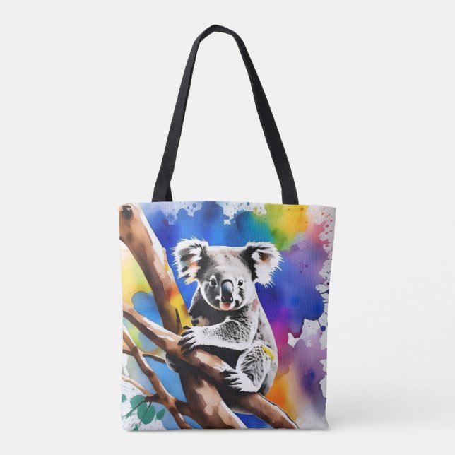 Colorful Koala Bear Watercolour Splash, Tote Bag (Back)