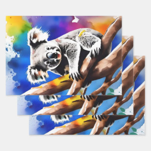 Colorful Koala Bear Watercolour Splash, Wrapping Paper Sheets