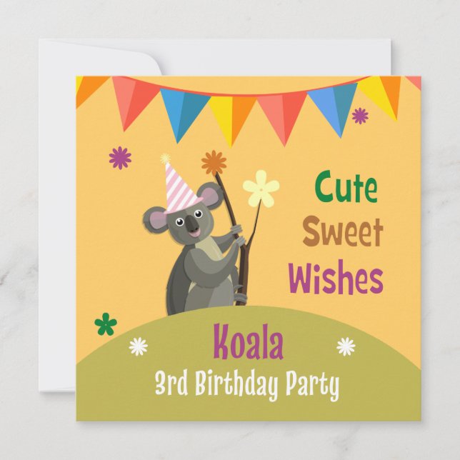 Colorful Koala Birthday Party Invitation (Front)