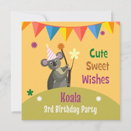 Colorful Koala Birthday Party Invitation