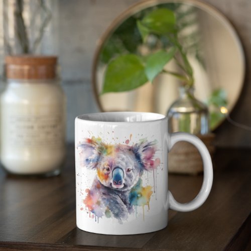 colorful koala in watercolor coffee mug