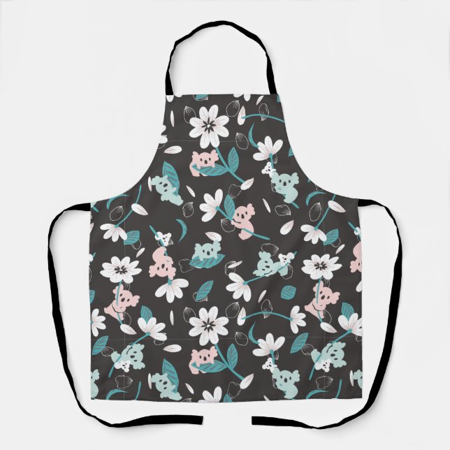 Colorful Koala Pattern Cute Animal and Floral Apron (Front)