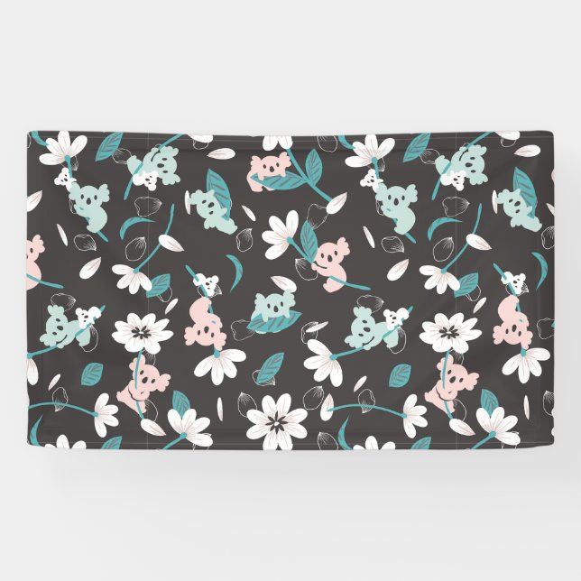 Colorful Koala Pattern Cute Animal and Floral Banner (Horizontal)