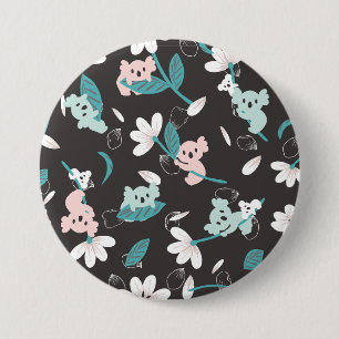 Colorful Koala Pattern Cute Animal and Floral Button