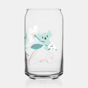 Colorful Koala Pattern Cute Animal and Floral Can Glass