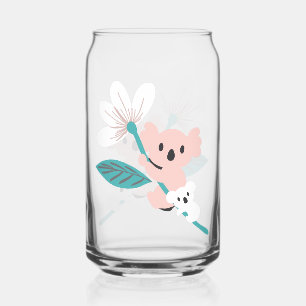 Colorful Koala Pattern Cute Animal and Floral Can Glass