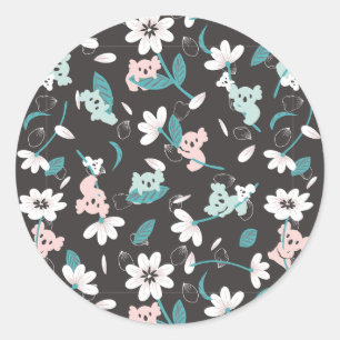 Colorful Koala Pattern Cute Animal and Floral Classic Round Sticker