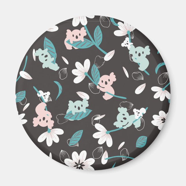 Colorful Koala Pattern Cute Animal and Floral Magnet (Front)