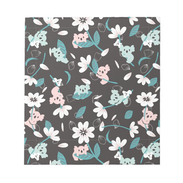 Colorful Koala Pattern Cute Animal and Floral Notepad (Front)