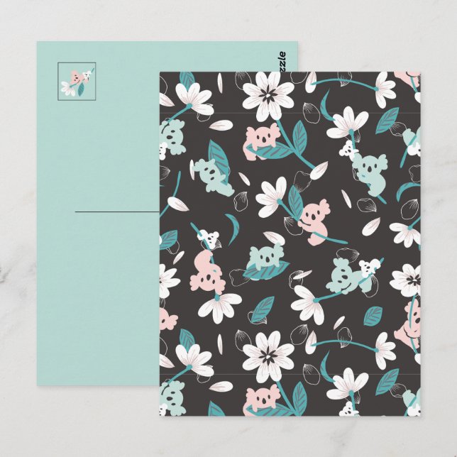 Colorful Koala Pattern Cute Animal and Floral Postcard (Front/Back)