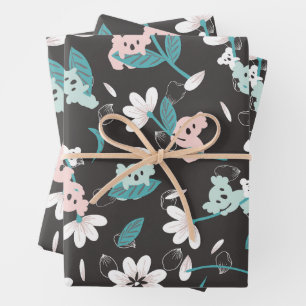 Colorful Koala Pattern Cute Animal and Floral Wrapping Paper Sheets