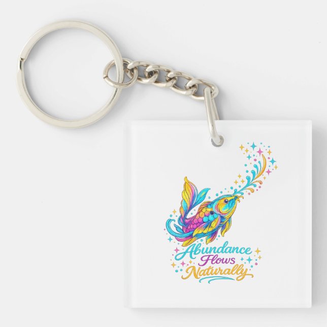 Colorful Koi Fish Abundance Square Keychain (Front)