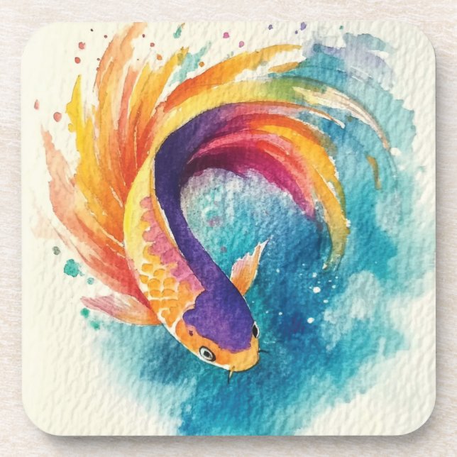 Colorful Koi Fish Beverage Coaster (Front)