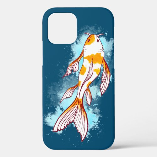 Colorful Koi Fish Drawing Splashing in Blue Water  iPhone 12 Case