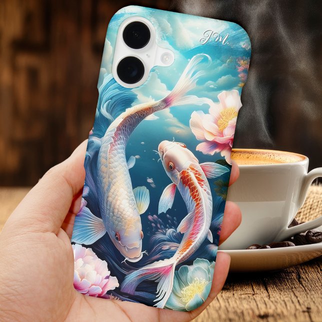 Colorful Koi Fish Japanese Case-Mate iPhone Case (Phone case featuring a colorful painting of Japanese Koi fish. You can add your custom initials)