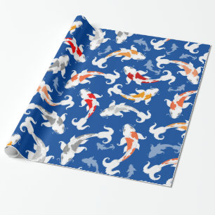 Colorful Koi Fish on Deep Blue Wrapping Paper