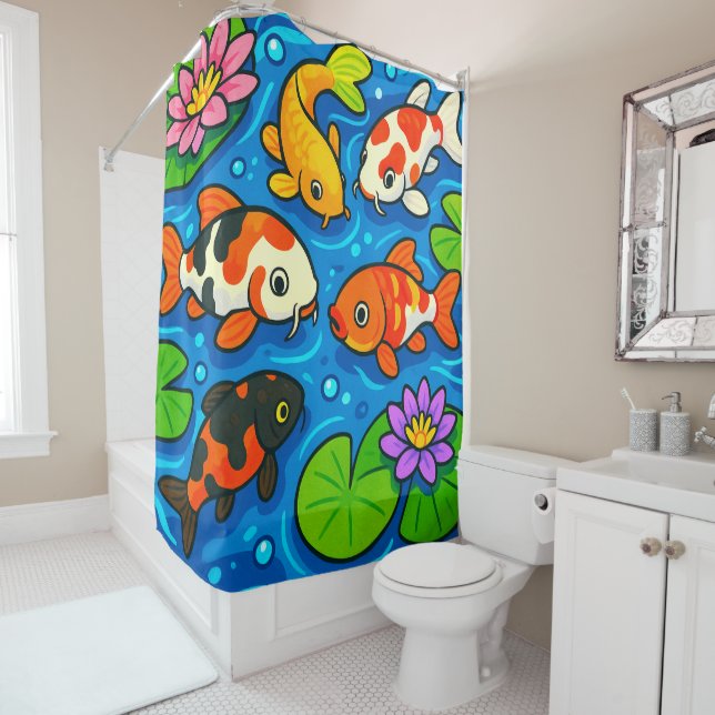 Colorful Koi Fish Shower Curtain (In Situ)