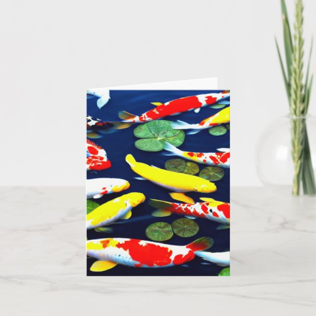 Colorful Koi Fish Swimming in Pond Card (Front)