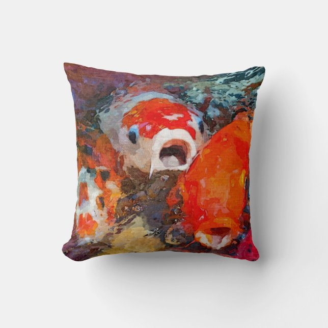 Colorful Koi Fish Throw Pillow (Front)