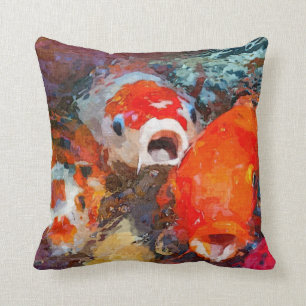 Colorful Koi Fish Throw Pillow