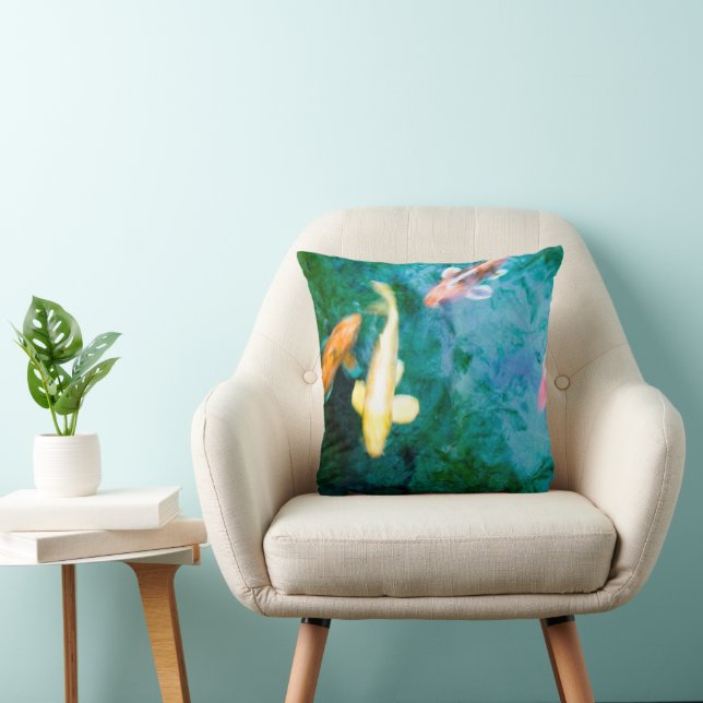 Colorful Koi Fish Throw Pillow (Chair)