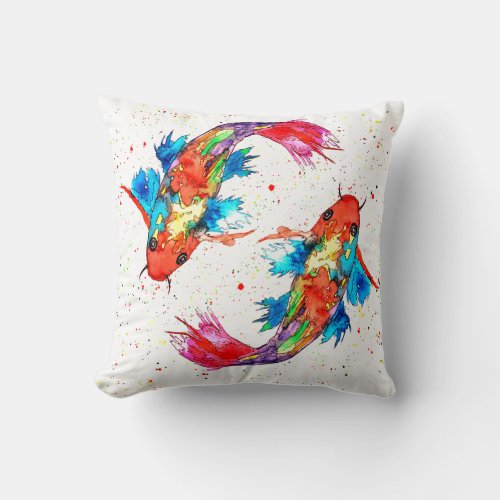 Colorful Koi Fish Throw Pillow