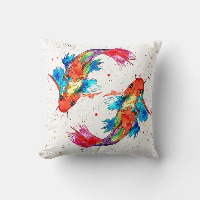 Colorful Koi Fish Throw Pillow (Front)