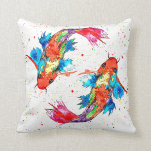 Colorful Koi Fish Throw Pillow