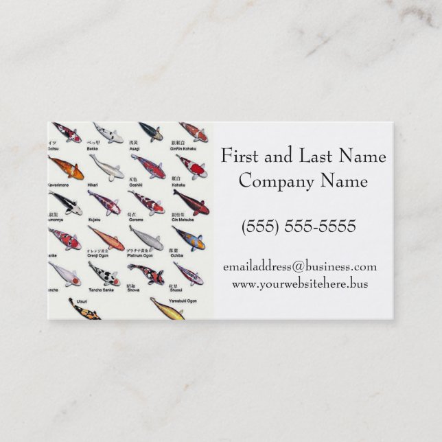 Colorful Koi Fish Varieties Nishikigoi Asian Art Business Card (Front)