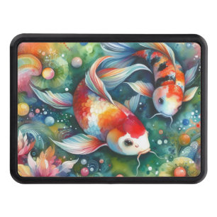 Colorful Koi Fish Whimsical Watercolor Orange Teal Hitch Cover