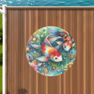 Colorful Koi Fish Whimsical Watercolor Orange Teal Outdoor Rug