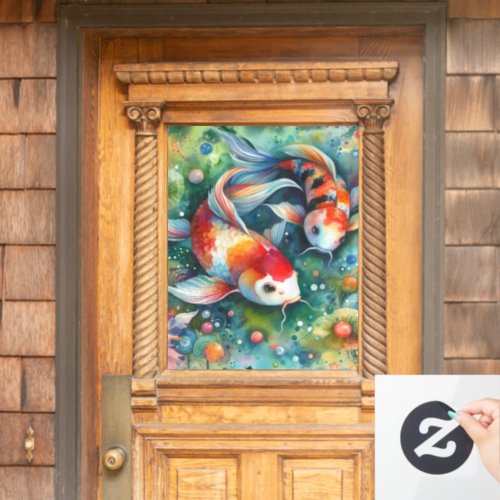 Colorful Koi Fish Whimsical Watercolor Orange Teal Window Cling