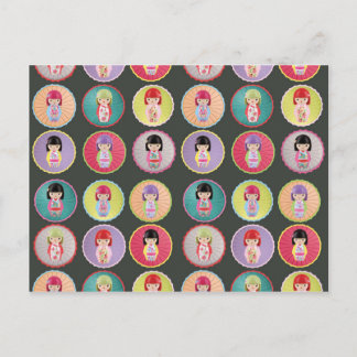 Colorful Kokeshi Dolls Postcard