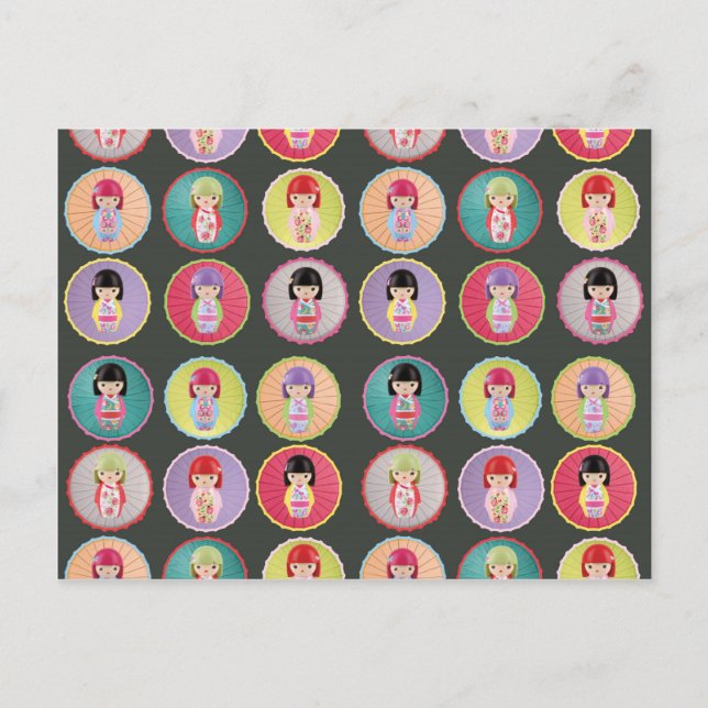 Colorful Kokeshi Dolls Postcard (Front)