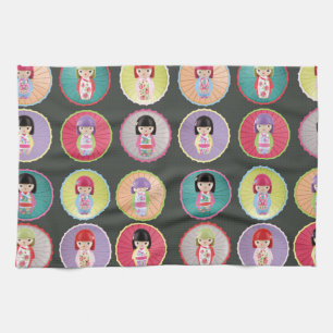 Colorful Kokeshi Dolls Towel