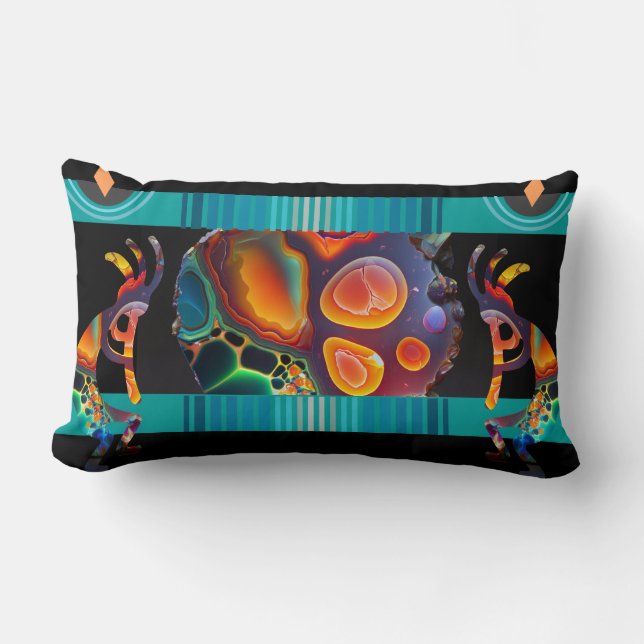 Colorful Kokopelli Energy Southwestern  Lumbar Pillow (Front)